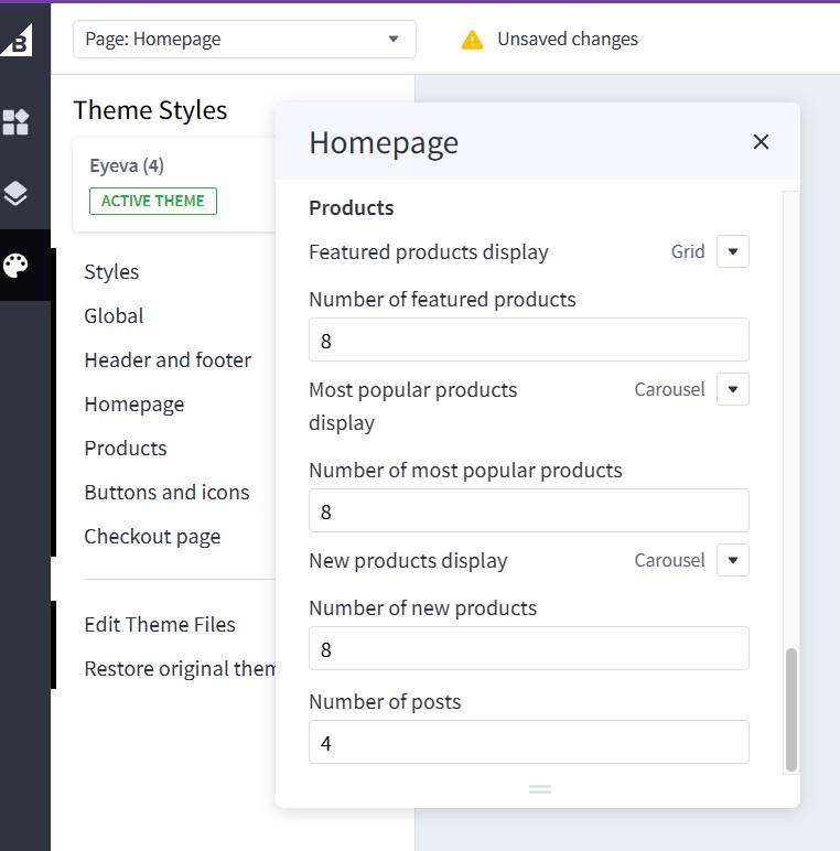 homepage-products-settings
